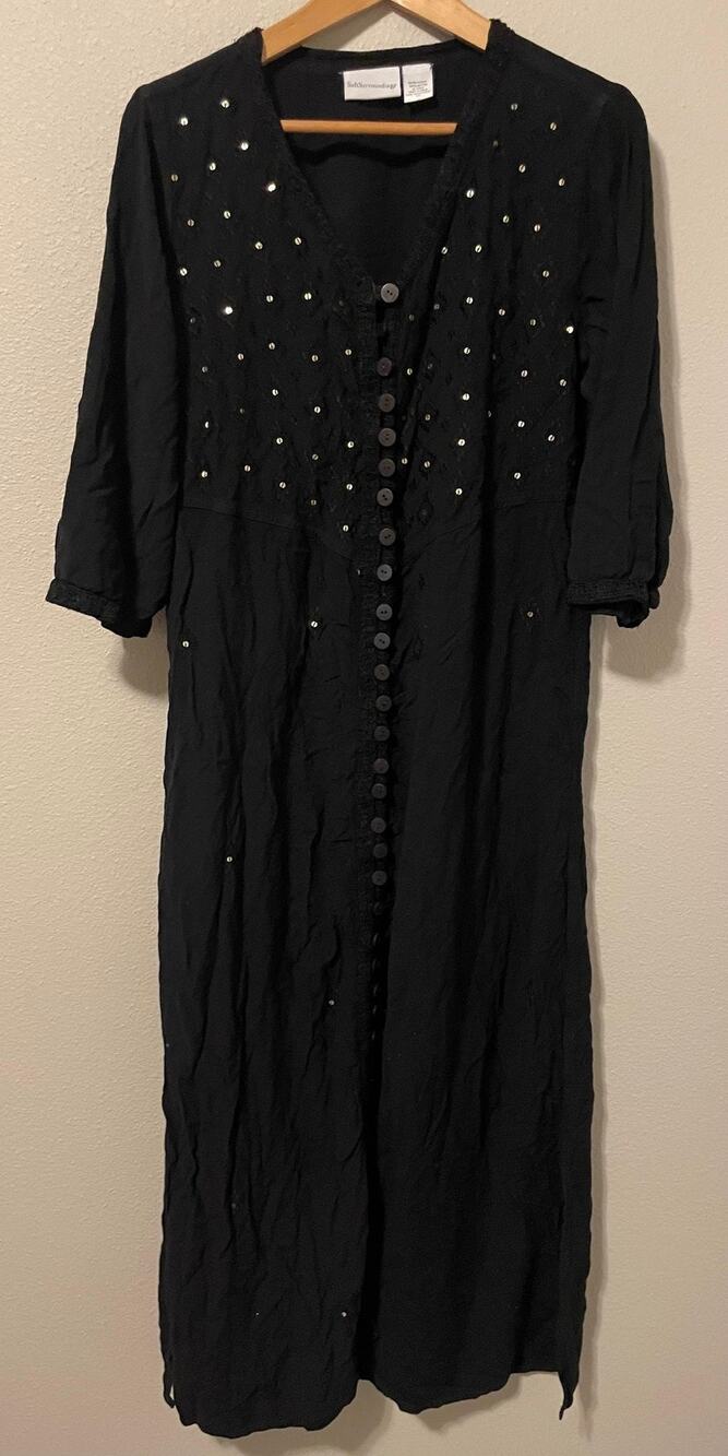 Soft Surroundings Dress Womens XL Black Embroidered Geometric Maxi Boho READ